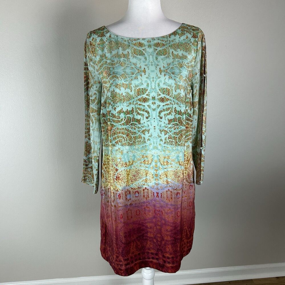 Maeve Anthropologie S Silk Dress Cleome Ombre Print Shift Mini Cut Out Sleeves